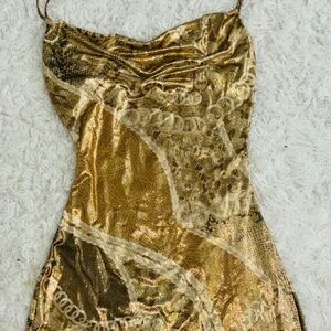 Windsor Gold Spandex Mini Dress (Size: S)